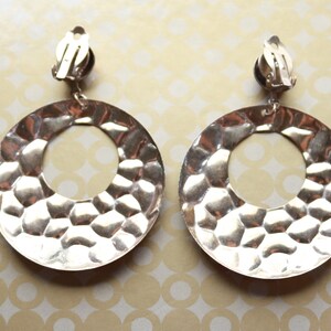 Hammered Metal Gold Tone Hoop Clip on Earrings