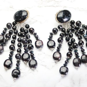 Black Charcoal Marble Western Southern Charm Black and Grey Beaded Stud Earrings