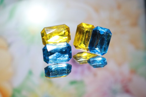 Yellow and Blue Plastic Post Earrings - image 1