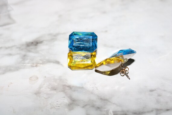Yellow and Blue Plastic Post Earrings - image 7