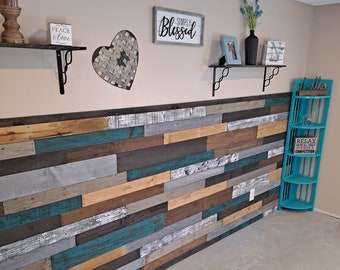 Reclaimed Wood Accent Wall - Turquoise Rustic Blend - 10sqft Pallet Wall