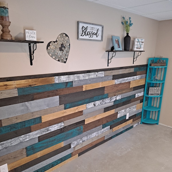 Reclaimed Wood Accent Wall - Turquoise Rustic Blend - 10sqft Pallet Wall