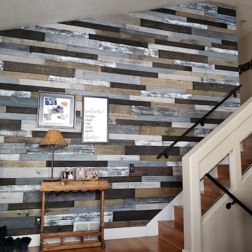 Reclaimed Wood Accent Wall Dark Rustic Blend 10sqft of - Etsy - Reclaimed Wood Accent Wall In Rustic Style