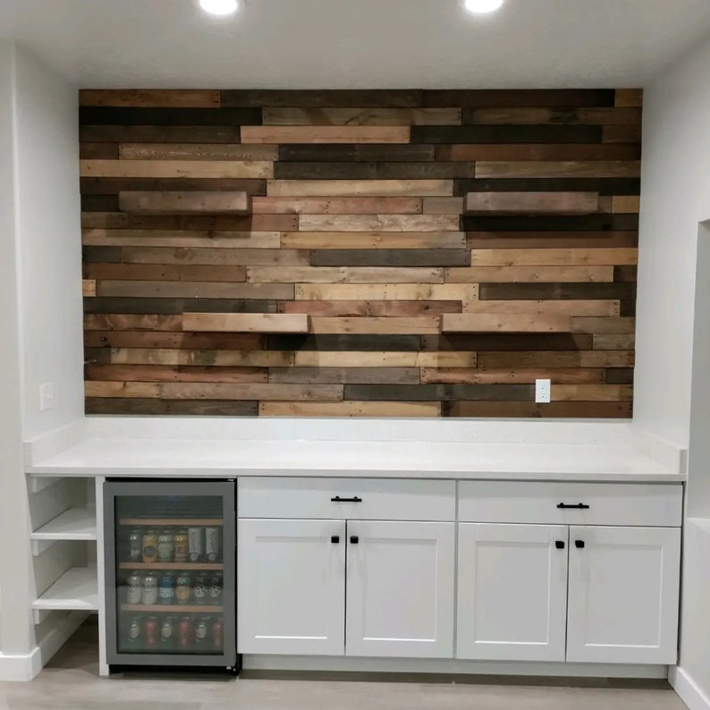 Reclaimed Wood Accent Wall Dark Rustic Blend 10sqft of Pallet Wall image 3