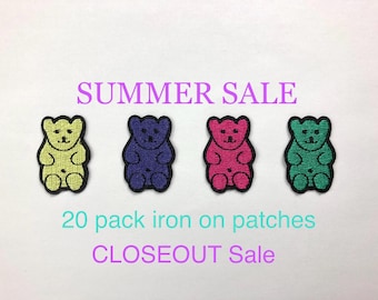 Gummy Bears Iron On Patches 20 packs (Summer Sale!) Colorful Bears Patches - Iron On Teddy Honey Bears, Bear Club Team Patches