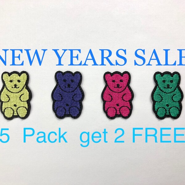 Gummy Bears Iron On Patches (Christmas Sale!) 5 pack get 2 Free! 4 bears in one pack, Colorful Honey Teddy Bears Embroidered Iron On Patches