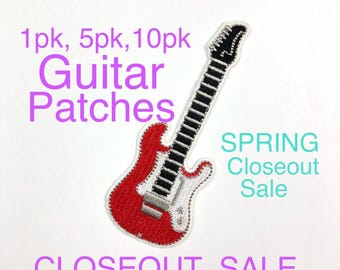 Guitar Iron On Patch, Rock & Roll Applique (3 3/4" x 1 3/8")