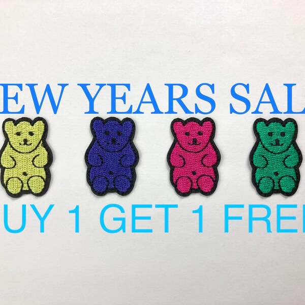 Gummy Bears Iron On Patches (BUY 1 GET 1 FREE! New Years Sale!) 4 bears in one pack, Colorful Honey Teddy Bears Embroidered Iron On Patches,