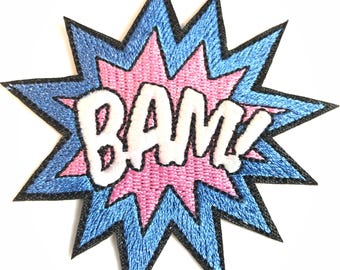 BAM! Comic Book Superhero Iron On Patch, Retro Pop Applique