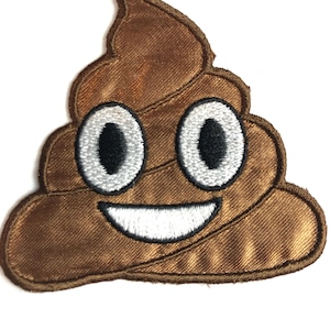 Retro Poop Emoji Patch, Embroidered Applique (2 1/2" x 2 1/2")