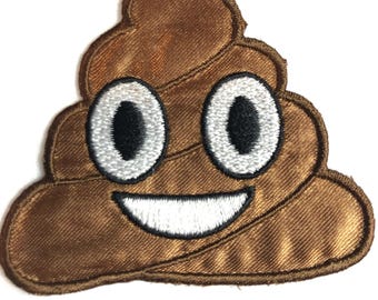 Retro Poop Emoji Patch, Embroidered Applique (2 1/2" x 2 1/2")