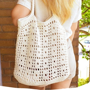 Crochet tote bag pattern, summer bag, tote bag, filet crochet bag image 1