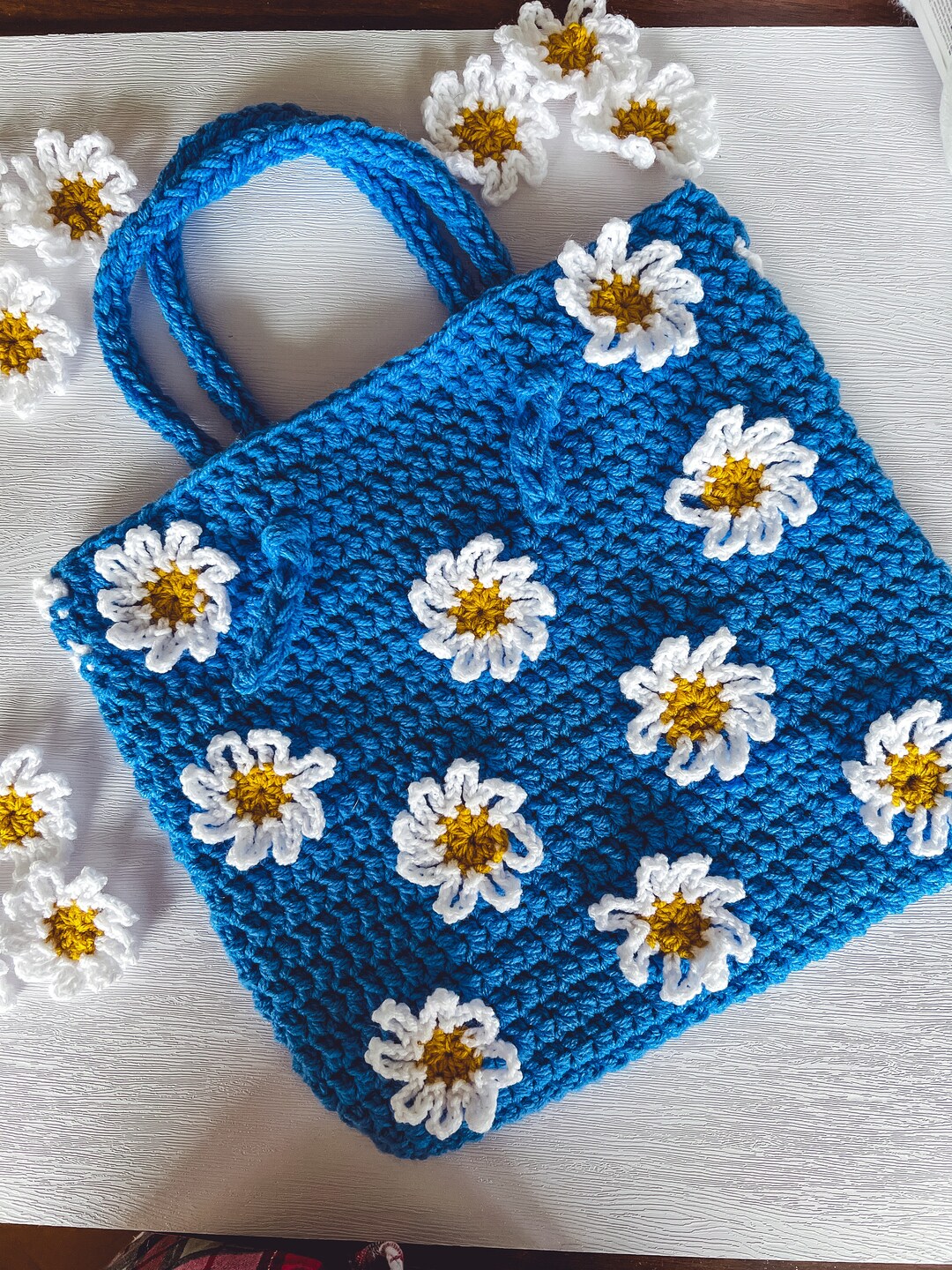 Crochet Daisy Bag Easy Spring Bag With Daisy Appliques Etsy