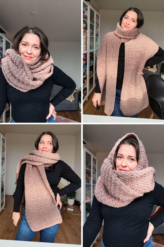 Crochet Turtleneck Hoodie Scarf: 3-in-1 Versatile Shawl - Etsy