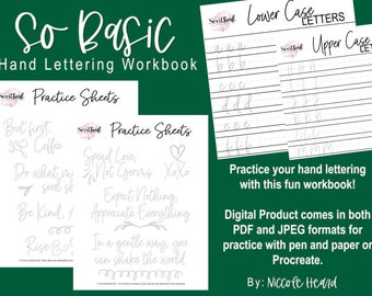 So Basic Hand Lettering Workbook, PDF and JPEG, Lettering Practice Sheets