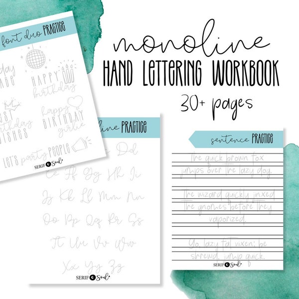 Monoline Hand Lettering Workbook, Font Duos