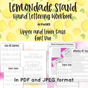 Hand Lettering Workbook, Lemonade Stand Theme, Hand Lettering Practice