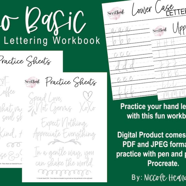 So Basic Hand Lettering Workbook, PDF and JPEG, Lettering Practice Sheets