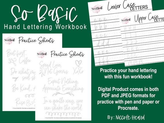 So Basic Hand Lettering Workbook, PDF and JPEG, Lettering Practice Sheets
