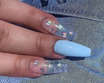 Blue Butterfly Nails Etsy