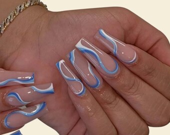 Blue Stiletto Nails Etsy