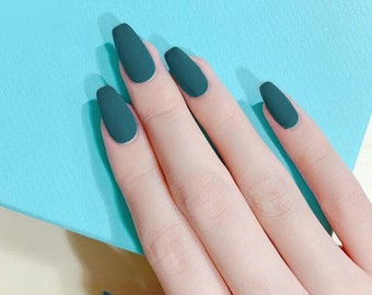 Matte Blue Nails Etsy Matte Blue Nails Etsy