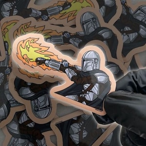 Mando Flamethrower Sticker, Car Vinyl Decal Sticker, Mandalorian Sticker, Water Bottle sticker, laptop sticker,