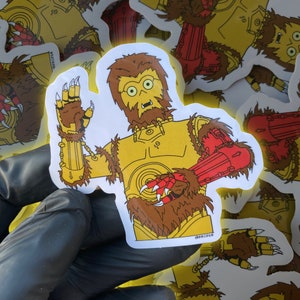 Wolf-man x C-3PO inspired crossover vinyl sticker/vinyl decal/water bottle sticker