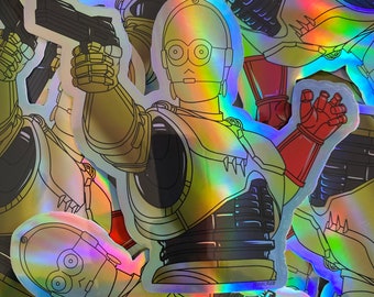 C3P-Robocop Mashup Vinyl Sticker, Metallic Hologram Finish