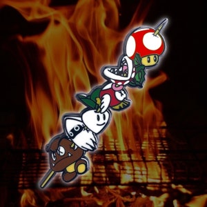 Power Up Game Over Kabob Enamel Pin, Super Mario Bros Pins, Video Game Pins