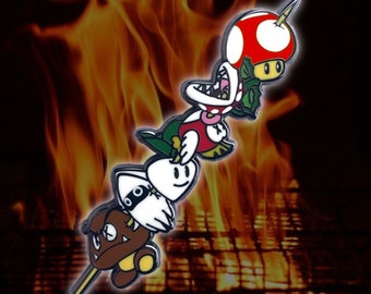 Power Up Game Over Kabob Enamel Pin, Super Mario Bros Pins, Video Game Pins
