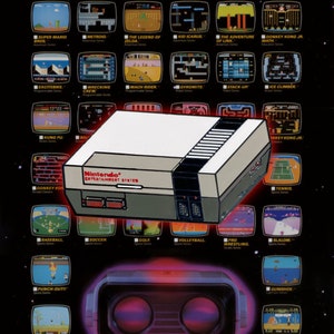 May include: A white and gray Nintendo Entertainment System (NES) video game console pin. The pin is a replica of the classic NES console and features the Nintendo logo and the words "Entertainment System".