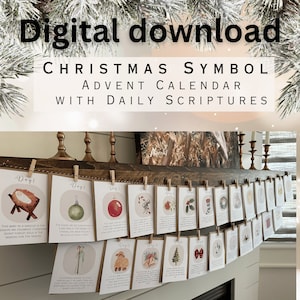 Calendario de Adviento con símbolos navideños con un pasaje bíblico diario para consultar y reflexionar también.