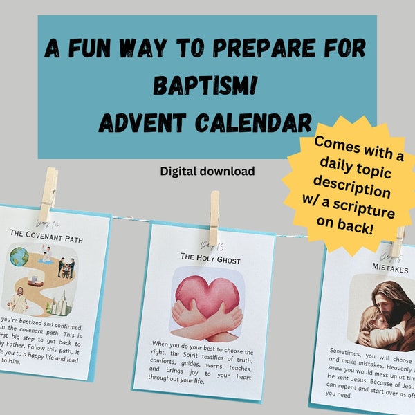 21-Day Baptism Preparation Advent Calendar Graphics Count Down Baptism Homeschool Lesson Daily Baptism Topics LDS Children Teachings Family