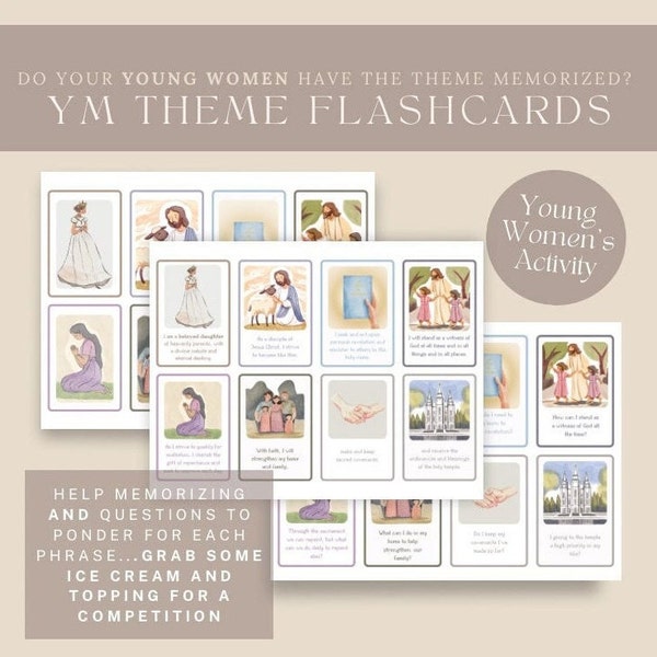 Memorize Young Women's Theme Youth Activity cards with graphics for memorizing YW Theme competition Young Women gift