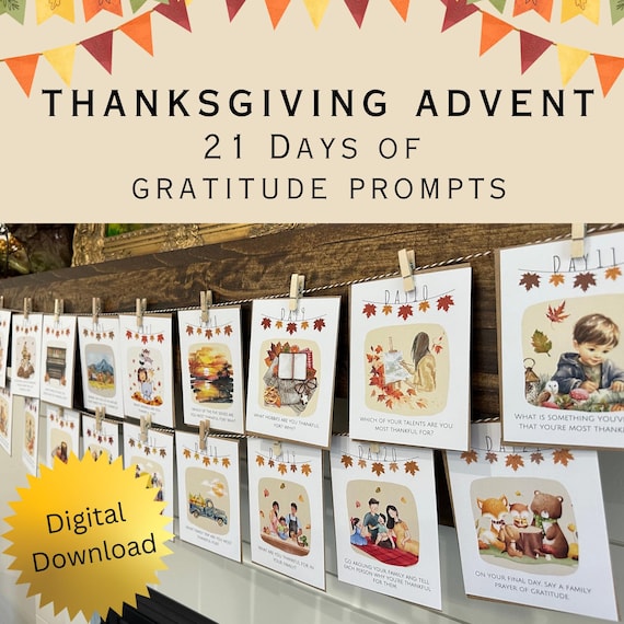 Thanksgiving Gratitude Advent, 21 Days of Prompts (Digital Download)