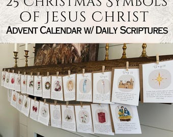 Christmas Symbols of Jesus Advent Calendar: KJV Scripture Cards, Homeschool Kids Gift