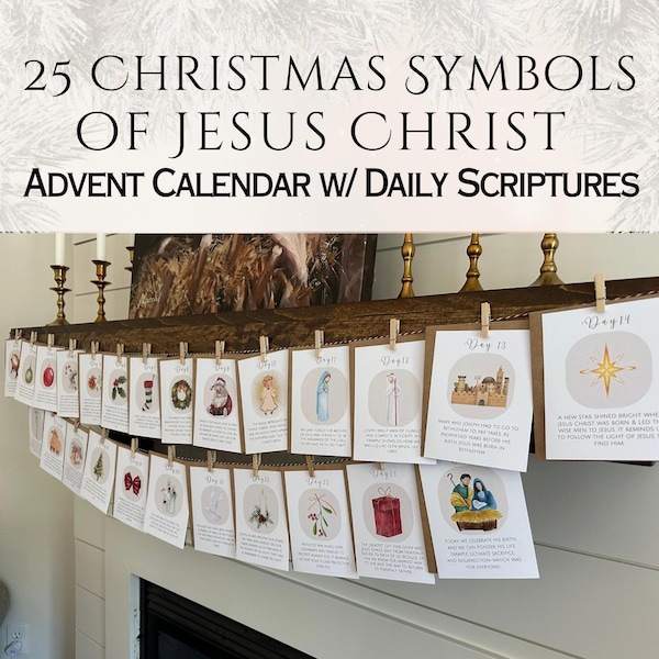 Christmas Symbols of Jesus Advent Calendar: KJV Scripture Cards, Homeschool Kids Gift