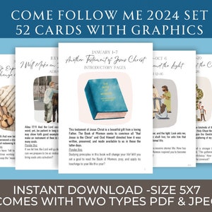2024 CFM 5 x 7 set met afbeeldingen Boek van Mormon-kaarten voor familie Digitale download Stuklijst Flyer Cadeau kinderen/kleinkinderen schrift en prompt