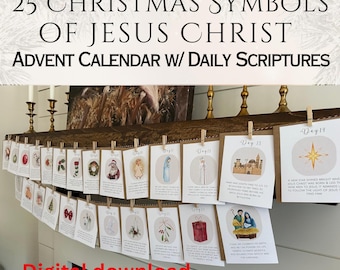 Christmas Symbols of Jesus Advent Calendar with Daily Scriptures (PDF Pattern)
