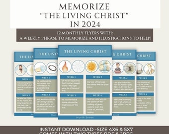 Memorize "The Living Christ" in 2024! Monthly flyers w/ short phrases and helpful illustrations! Ministering, family, & missionary gifts.