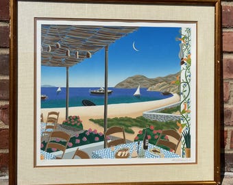 Thomas Mcknight Matita Firmata Numerata Edizione Limitata Litografia Taverna da Mykonos Grecia Incorniciata e con Passepartout