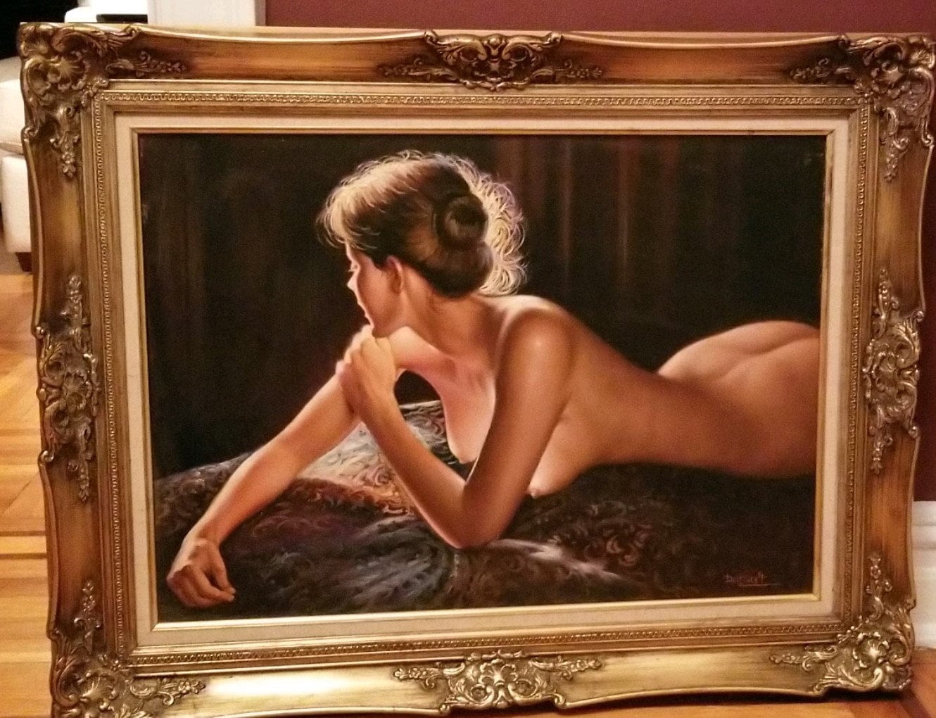 Painting - Beautiful Nude - Elegant and Tasteful - signed DelPontiff - in beautiful ornate gold frame