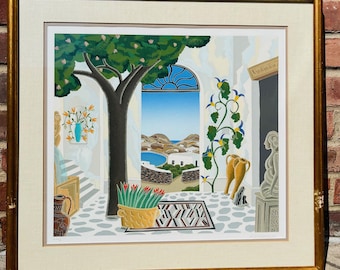 Thomas Mcknight, litografia in edizione limitata firmata e numerata, cortile di Mykonos, Grecia, 1985