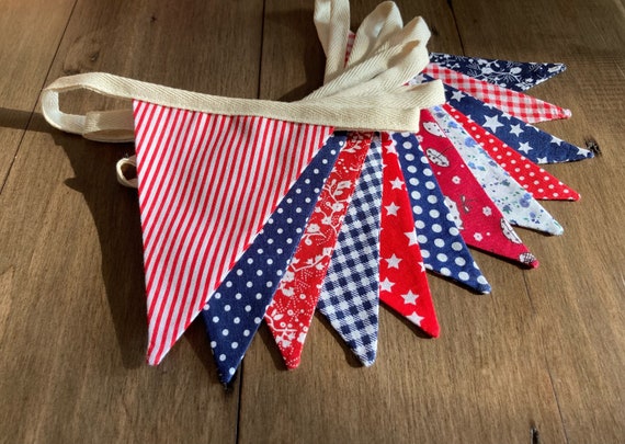 Red White Blue Fabric Bunting: Shabby Chic Party Garland