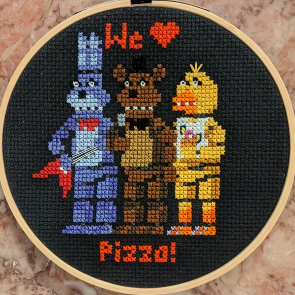 5" Freddy Fazbear, Bonnie, and Chica (Five Nights at Freddy's) Cross Stitch Pattern