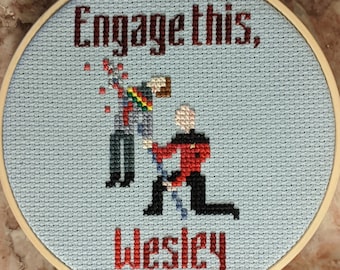 5" kruissteekpatroon Jean-Luc Picard en Wesley Crusher (Star Trek: The Next Generation)
