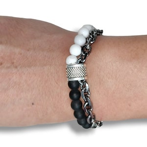 Natural Gemstone Bracelet With Stainless Steel Chain Link Black And White Bracelets image 1