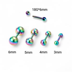 18G Surgical Steel Rainbow Balls Stud Screw Earrings 3mm-6mm