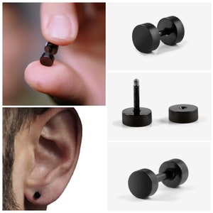 Black stud surgical steel earrings with screw back men women classic earrings